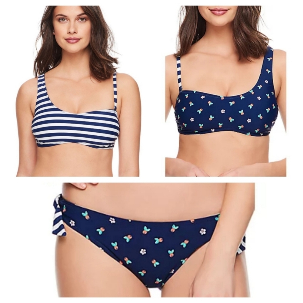 VERA BRADLEY Olivia Cabana Stripe Reversible Bikini Swim Top and Bottom Small